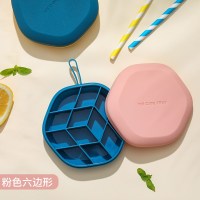 创意冰格硅胶制冰盒带盖家用创意自制小型速冻器冰箱冻冰块模具|蜂巢款-粉色