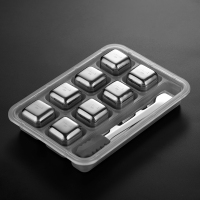 304不锈钢速冻冰块 制冰模具家用威士忌速冻金属冰粒冰格|8格带收纳盒送冰夹(方形)