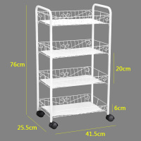 移动小推车落地多层蔬菜水果收纳卧室带轮零食宿舍储物厨房置物架|白色四层(带轮+垫片) 0层