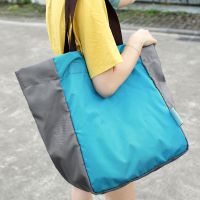 购物袋大容量可折叠帆布包便携买菜手提超市购物包袋女单肩包|蓝绿