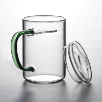 耐热绿茶杯过滤茶杯玻璃杯家用水杯子带把泡茶杯月牙杯玻璃茶杯|绿把新月杯350ml