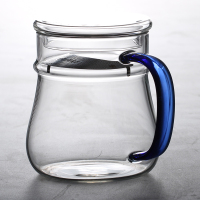 耐热绿茶杯过滤茶杯玻璃杯家用水杯子带把泡茶杯月牙杯玻璃茶杯|清风明月茶杯430ml[蓝把]