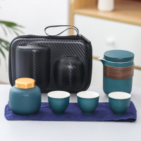 快客杯一壶三杯防烫陶瓷旅行功夫茶具便携式户外旅游简约礼品订制|绿色一壶三杯配茶叶罐
