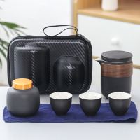 快客杯一壶三杯防烫陶瓷旅行功夫茶具便携式户外旅游简约礼品订制|黑色一壶三杯配茶叶罐