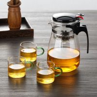 茶具飘逸杯茶叶杯子玻璃茶壶茶杯玻璃茶具套装过滤内胆泡茶壶套装|（圆肚）900毫升+3绿色带柄杯