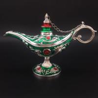 俄罗斯仿古藏银绿色蒙古波斯风情酒具阿拉丁神灯酒壶许愿灯摆件|绿色 20X9X12厘米