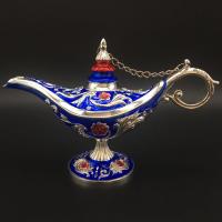 俄罗斯仿古藏银绿色蒙古波斯风情酒具阿拉丁神灯酒壶许愿灯摆件|蓝色 20X9X12厘米