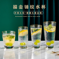 锤纹玻璃水杯套装耐热金边主人绿茶杯啤酒杯ins风家用牛奶杯