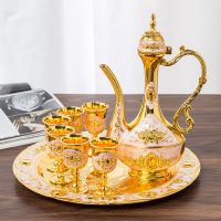 欧式创意白酒酒具套装仿古酒壶会所家用婚礼酒杯奢华金属礼品摆件|X欧式扁酒具金白金玫瑰