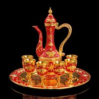 欧式创意白酒酒具套装仿古酒壶会所家用婚礼酒杯奢华金属礼品摆件|X欧式圆酒具金大红玫瑰