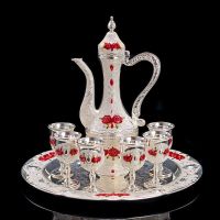 欧式创意白酒酒具套装仿古酒壶会所家用婚礼酒杯奢华金属礼品摆件|X欧式圆酒具银白红玫瑰