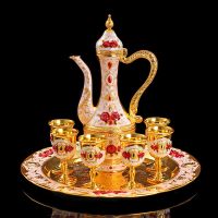 欧式创意白酒酒具套装仿古酒壶会所家用婚礼酒杯奢华金属礼品摆件|X欧式圆酒具金白红玫瑰