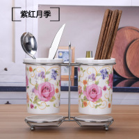 创意厨房陶瓷筷子筒沥水筷子笼家用筷子盒防霉筷筒筷子盒筷子架|紫红月季款筷子筒