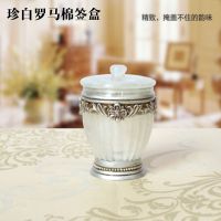 按压自动牙签盒创意牙签筒化妆棉收纳盒欧式棉签盒ktv手压牙签筒|珍白罗马棉签盒