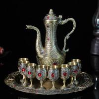 仿古青古铜器白酒具酒杯酒樽套装创意古典家用复古大号摆件礼品盒|镶钻龙凤酒具古铜十件套 10件