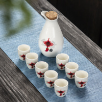 陶瓷酒具套装仿古酒壶小酒盅清酒杯喝酒杯家用白酒杯分酒器一口杯|一壶八杯(中国结)+木塞