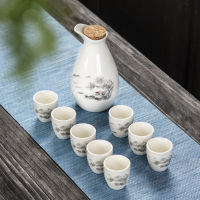 陶瓷酒具套装仿古酒壶小酒盅清酒杯喝酒杯家用白酒杯分酒器一口杯|一壶八杯(幕雪映春)+木塞