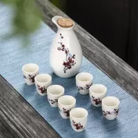 陶瓷酒具套装仿古酒壶小酒盅清酒杯喝酒杯家用白酒杯分酒器一口杯|一壶八杯(蜡梅)+木塞