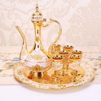 benesifit 欧式俄罗斯复古创意酒具套装家用婚礼金属酒壶饰品摆件|金白金花 8件
