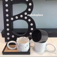 北点杯子陶瓷马克杯大把手黑色ins风圆环水杯韩国小众咖啡杯