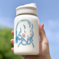 可爱少女ins玻璃杯女孩网红女学生手机支架过滤网创意便携水杯子