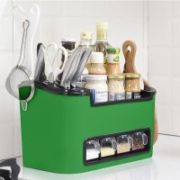 厨房置物架厨房用品调料盒收纳架菜刀架能调料架|绿色4格