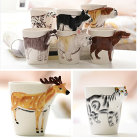 梅花鹿水杯明星同款水杯3d立体动物彩绘马克杯网红卡通陶瓷水杯