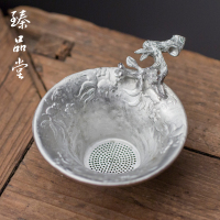 纯锡茶滤手工锤纹树叶茶漏滤茶器茶叶过滤网创意茶隔功夫茶具配件|純锡金鱼茶漏