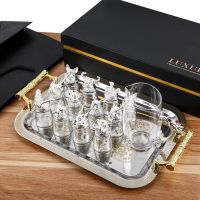 十二生肖白酒杯分酒器套装家用中式玻璃酒具12只小酒杯子弹一口杯|银色十二生肖酒杯+托盘[礼盒装]