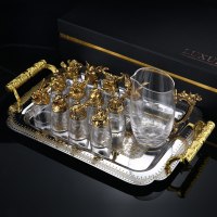 十二生肖白酒杯家用创意分酒器套装12只中式玻璃酒具一口杯子|古色十二生肖+酒尊+托盘(礼盒)