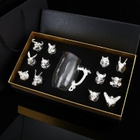 十二生肖白酒杯家用创意分酒器套装12只中式玻璃酒具一口杯子|银色十二生肖+酒尊(礼盒)