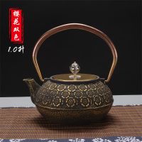 粒子铸铁壶手工无涂层烧水壶功夫茶具南部老铁壶泡茶生铁壶配滤网|1L双色铜把铜盖