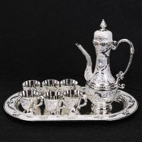 欧式俄罗斯新品金属酒壶酒杯创意合金酒具套装精美礼品家居摆设|银白色 8件