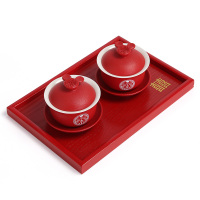 结婚敬茶杯陶瓷盖碗一对改口喜茶杯婚礼红色茶具套装新人婚庆送礼|喜鼠陆宝盖碗一对+金木盘