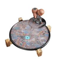 圆形茶盘家用石墨茶盘托盘遇热水变色茶具排水密胺茶盘功夫茶具|变色龙茶盘+木架