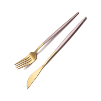 北欧ins不锈钢刀叉勺三件套家用金属筷子牛排刀叉套装西餐餐具 银|刀叉两件套装B21牛排粉金拍一发二套