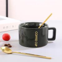 定制网红简约咖啡杯情侣马克杯小精致牛奶花茶杯下午茶套装小清新|亮黑色(一杯一勺)150ml