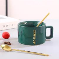 定制网红简约咖啡杯情侣马克杯小精致牛奶花茶杯下午茶套装小清新|祖母绿(一杯一勺)150ml