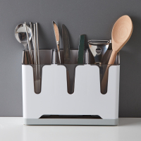 壁挂式筷子筒创意餐具勺子收纳盒厨房沥水置物架托筷子笼家用筷篓|透明灰台面款【底部沥水托盘，快速沥水】