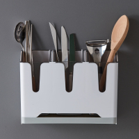 壁挂式筷子筒创意餐具勺子收纳盒厨房沥水置物架托筷子笼家用筷篓|透明灰壁挂款[底部沥水托盘,快速沥水]