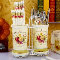 陶瓷筷子筒欧式家用立式挂式沥水防霉创意厨房收纳盒双筒筷笼子