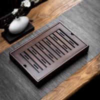 小型茶盘家用沥水托盘茶具茶台一人用简易胡桃色圆形蓄水茶海干泡|盛水(胡桃色)中号-竹制蓄水底(35x23x5.5cm)