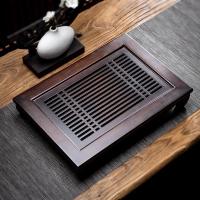 小型茶盘家用沥水托盘茶具茶台一人用简易胡桃色圆形蓄水茶海干泡|茶味人生(胡桃色)-竹制蓄水底(40x28x7cm)