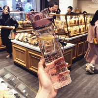 简约磨砂方形塑料杯便携男女学生杯创意潮流运动健身网红水杯