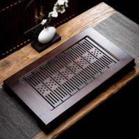 小型茶盘家用沥水托盘茶具茶台一人用简易胡桃色圆形蓄水茶海干泡|国色天香(胡桃色)-原塑蓄排两用底(59x33x7cm)