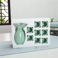 青瓷酒具套装 陶瓷酒壶分酒器白酒杯清酒具 烈酒杯黄酒杯酒盅|双头梅子青简装