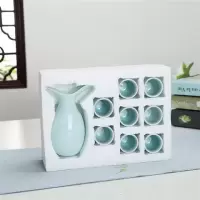 青瓷酒具套装 陶瓷酒壶分酒器白酒杯清酒具 烈酒杯黄酒杯酒盅|双头粉青简装