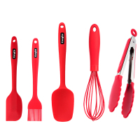 硅胶油刷子耐高温厨房烧烤刷家用抹油刷烙饼烘焙工具套装|刮刀+打蛋器+油刷+食物夹+搅拌铲（5件套小）