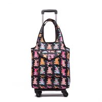 万向轮可折叠拉杆购物袋便携拖轮包拉杆旅行包收纳袋行李包|黑底红兔 18寸