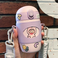 儿童吸管保温杯女水杯便携小巧可爱卡通幼儿园学生斜挎背带杯子